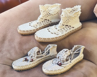 Handmade Crochet Wool Ballerina Flats: Women's Ankle Wrap Shoes