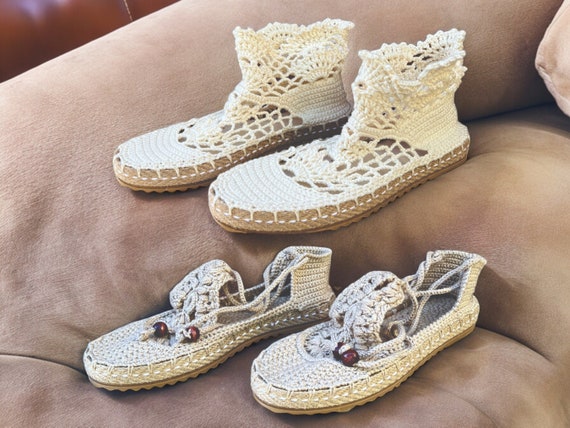 Handmade Crochet Wool Ballerina Flats: Women's Ankle Wrap Shoes