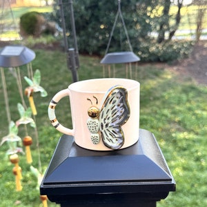 Handmade Ceramic Mug with Custom Wood Slice Gift Box, 8.5 oz 250ml, Coffee Tea Cup 24K Gold Plated Pottery Birthday Valentines Mothers Day image 1