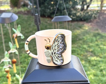 Handmade Ceramic Mug with Custom Wood Slice Gift Box, 8.5 oz (250ml), Coffee Tea Cup 24K Gold Plated Pottery Birthday Valentines Mothers Day