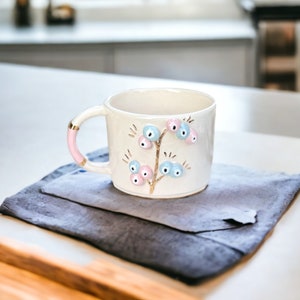 Handmade Ceramic Mug with Custom Wood Slice Gift Box, Coffee Tea Cup, 7 oz 200ml , 24K Gold Plated Pottery Birthday Valentines Mothers Day image 9