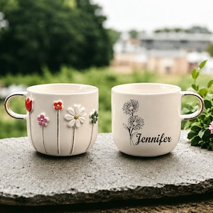 Personalized Handmade Ceramic Mug Gift Set: Tea & Wooden Coaster