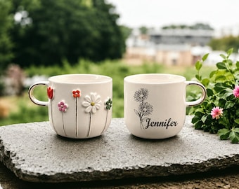 Personalized Handmade Ceramic Mug Gift Set: Tea & Wooden Coaster