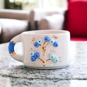 Handmade Ceramic Mug with Custom Wood Slice Gift Box, Coffee Tea Cup, 7 oz 200ml , 24K Gold Plated Pottery Birthday Valentines Mothers Day image 4