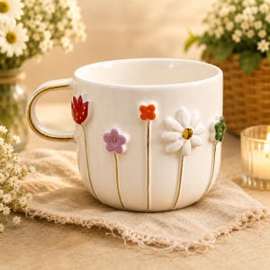 Taza y caja de té de cerámica hechas a mano / Regalo de cumpleaños para ella