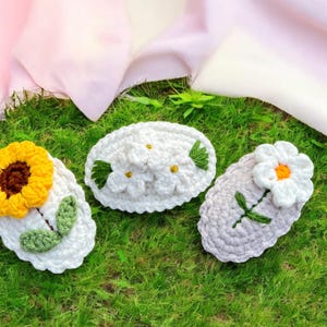 3pc Handmade Hair Clip Gift Set - Crochet Daisy Flower Snap Barrette - Cute Hair Bow Accessory for Women & Girls, Valentine&#39;s Day Gift