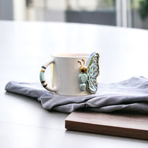 Handmade Ceramic Mug with Custom Wood Slice Gift Box, 8.5 oz 250ml, Coffee Tea Cup 24K Gold Plated Pottery Birthday Valentines Mothers Day image 4