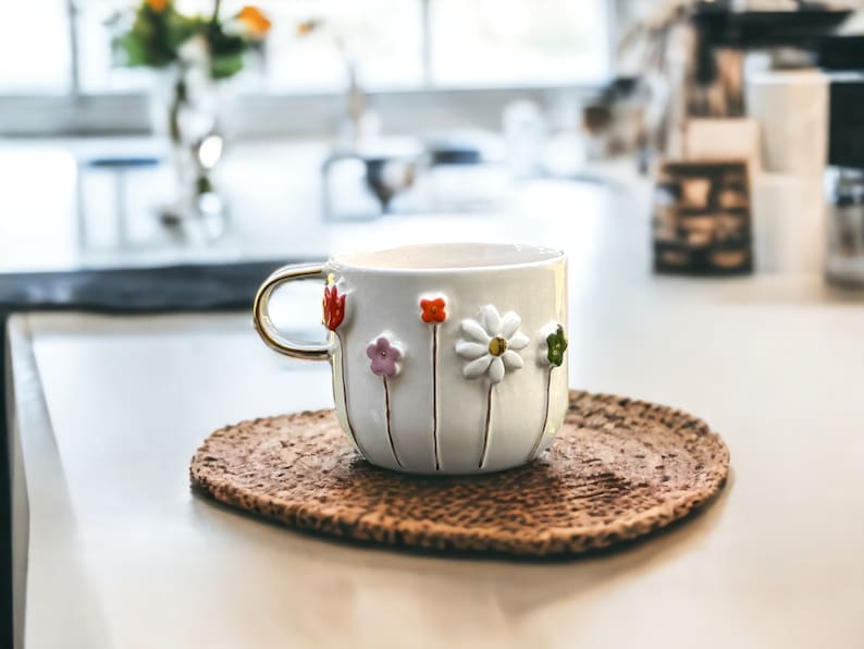 Handmade Ceramic Mug with Custom Wood Slice Gift Box, 12 oz 350ml, Coffee Tea Cup, 24K Gold Plated Pottery Birthday Valentines Mothers Day image 3