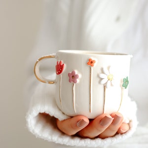 Handmade Ceramic Mug with Custom Wood Slice Gift Box, 12 oz 350ml, Coffee Tea Cup, 24K Gold Plated Pottery Birthday Valentines Mothers Day image 6