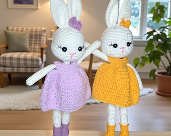 Handmade Crochet Bunny Doll Set, Allergy-Friendly Yarn, Nursery Decor