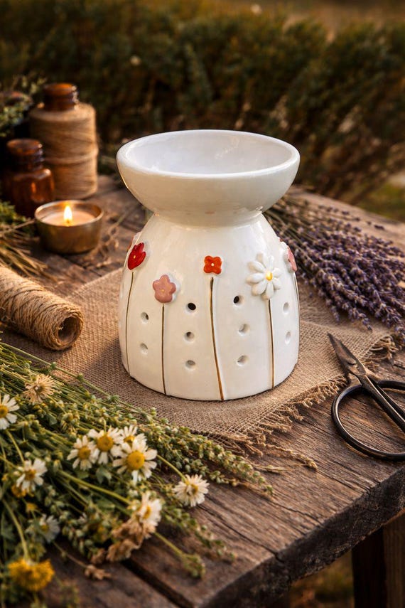 Handmade Ceramic Oil Burner – Wax Melt Burner – Cozy Home Fragrance Decor