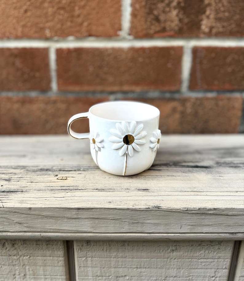 Handmade Ceramic Mug with Custom Wood Slice Gift Box, 12 oz 350ml, Coffee Tea Cup, 24K Gold Plated Pottery Birthday Valentines Mothers Day image 4
