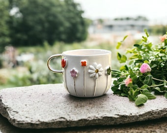 Handmade Ceramic Mug with Custom Wood Slice Gift Box, Coffee Tea Cup, 24K Gold Plated Pottery Birthday Valentines Mothers Day