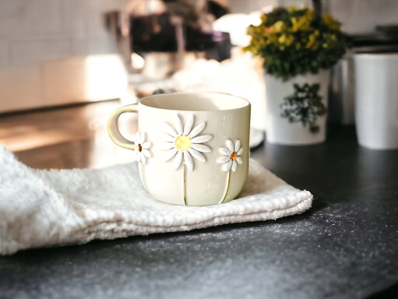 Handmade Ceramic Mug with Custom Wood Slice Gift Box, Coffee Tea Cup 12 oz 350ml, 24K Gold Plated Pottery Birthday Valentines Mothers Day image 7