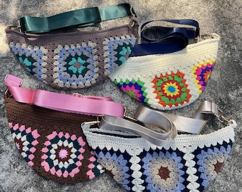 Crochet Granny Square Crossbody Bag: Handmade Cotton Boho Tote