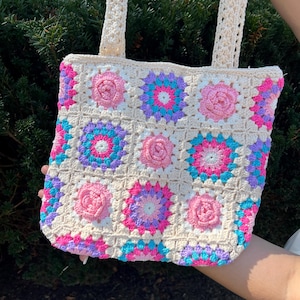 Granny Square Bag, Crochet Bag, Shoulder Bag, boho bag, crochet tote, Gift for Her, Valentines Gift,Large Bag, Afghan bag,Crochet beach bag