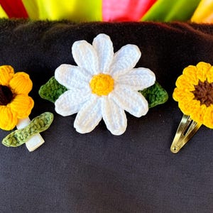 3pc Handmade Hair Clip Gift Set - Crochet Daisy Flower Snap Barrette - Cute Hair Bow Accessory for Women & Girls