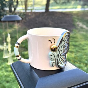 Handmade Ceramic Mug with Custom Wood Slice Gift Box, 8.5 oz 250ml, Coffee Tea Cup 24K Gold Plated Pottery Birthday Valentines Mothers Day image 6