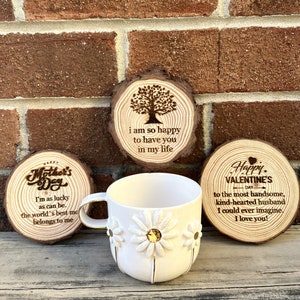 Handmade Ceramic Mug with Custom Wood Slice Gift Box, 12 oz 350ml, Coffee Tea Cup, 24K Gold Plated Pottery Birthday Valentines Mothers Day image 7