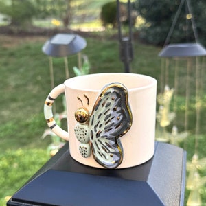 Handmade Ceramic Mug with Custom Wood Slice Gift Box, 8.5 oz 250ml, Coffee Tea Cup 24K Gold Plated Pottery Birthday Valentines Mothers Day image 5