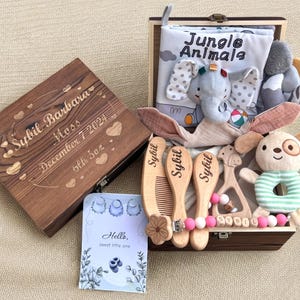 Coffret cadeau en bois personnalisé pour bébé | Coffret cadeau panier souvenir personnalisé et boîte à souvenirs pour nouveau-né Garçons Filles