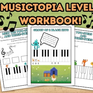 Cuaderno de ejercicios de piano para principiantes (para niños) / Teoría musical imprimible / Lecciones de piano, clave de sol y de fa, alfabeto musical