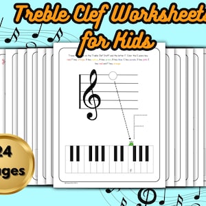 Treble Clef Worksheets for Kids: Piano Music Theory (Digital Download)