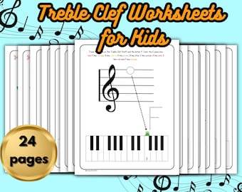 Treble Clef Worksheets for Kids: Piano Music Theory (Digital Download)