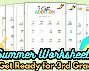 No-Prep Get Ready for 3rd Grade Summer Worksheets Addition, Subtraction, & Multiplication Practice