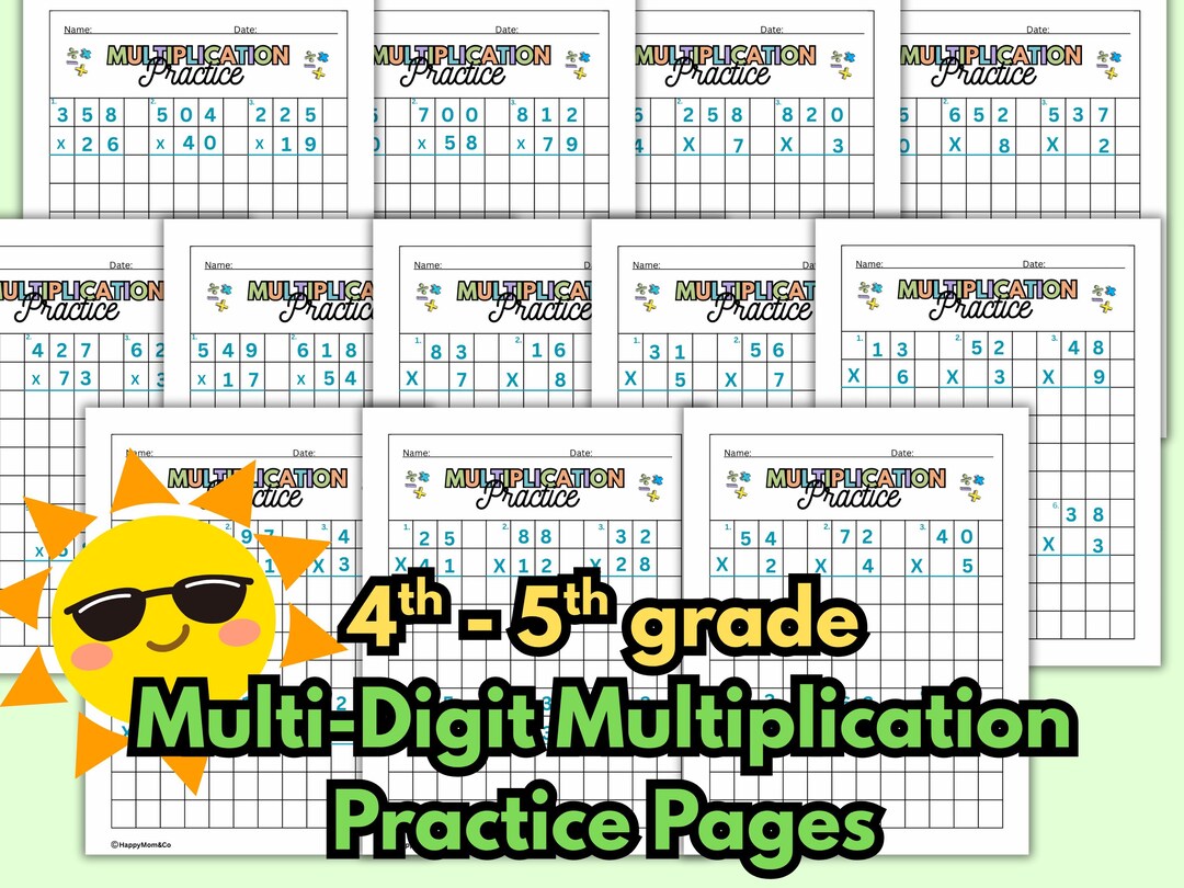 Multi Digit Multiplication Practice on Graph Paper 4th -5th Grade Math ...