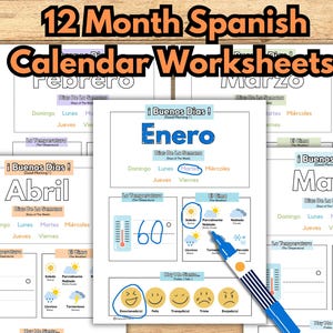 Spanish Calendar Worksheets: Days, Months, Weather, Emotions (Digital Download)
