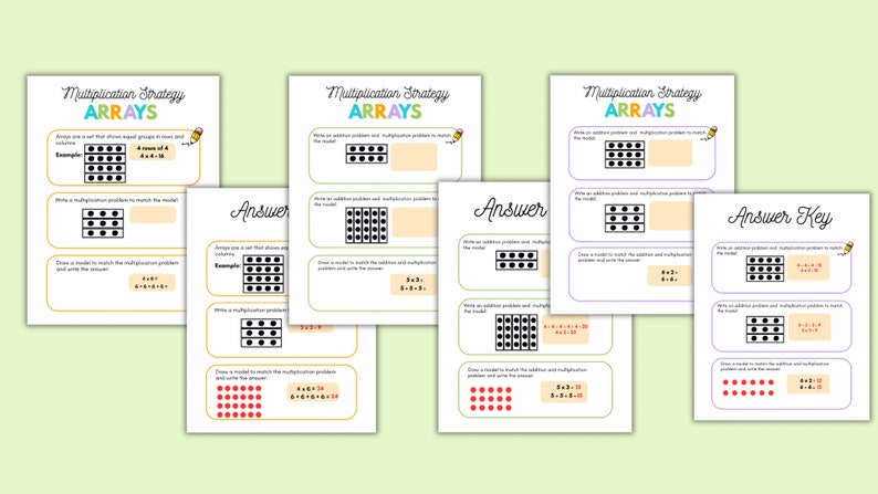 K&ouml;nnte beinhalten: Ein druckbares Arbeitsblatt zum Unterrichten der Multiplikation mit Arrays. Das Arbeitsblatt enth&auml;lt Beispiele f&uuml;r Arrays, Additionsprobleme und Multiplikationsprobleme. Das Arbeitsblatt soll Sch&uuml;lern helfen, Multiplikationsprobleme mithilfe von Arrays zu l&ouml;sen.