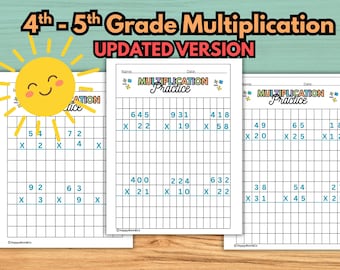 Multi Digit Multiplication Practice on Graph Paper 4th -5th grade Math Summer Worksheets, Homeschool