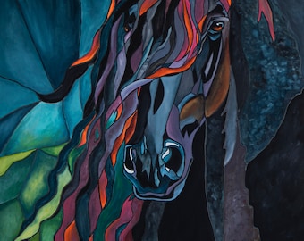 Friesian Horse, Friesian Acrylic Painting, Stained Glass ,Friesian Painting, Original Horse Painting, Print, Poster Print, Horse Print