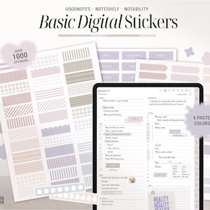 Puede incluir: Más de 1.000 pegatinas digitales en seis colores pastel, incluyendo cuadros vichy, rayas y líneas onduladas. Las pegatinas están diseñadas para Goodnotes, Noteshelf y Notability.