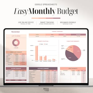 Expense tracker & Monthly Budget Spreadsheet Template for Google Sheet, Finance Digital Planner, Easy Budget, Income, Savings