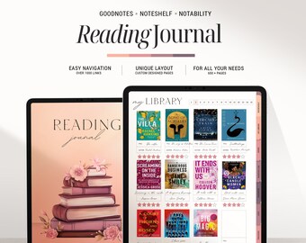 Digital Reading Journal for Book Lovers: Interactive and Customizable Planner for Goodnotes iPad, Book Tracker, Reading Challenge, Daily Log