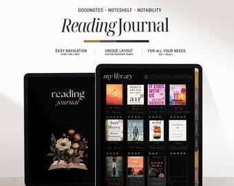 Dark Digital Reading Journal for Book Lovers: Interactive Planner for Goodnotes iPad, Book & Series Tracker, Reading Challenge, Daily Log