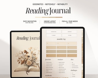 Neutral Digital Reading Journal for Book Lovers: Interactive Planner for Goodnotes iPad, Book & Series Tracker, Reading Challenge, Daily Log