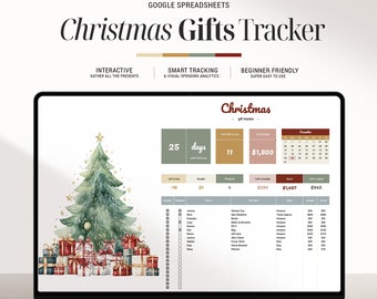 Animated Christmas Gift Tracker Spreadsheet - Holiday Budget Planner & Shopping Organiser,  Interactive Gift List Template for Google Sheets