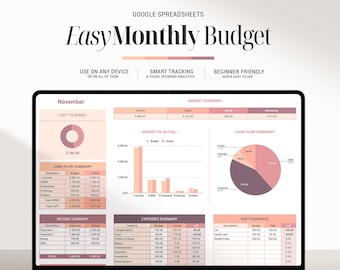 Monthly Budget Spreadsheet Template for Google Sheet, Finance Digital ...