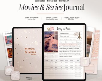 Digital Movies & Series Journal for iPad | Films and TV Shows tracker, review and mood board | Pink Minimal Watchlist Organizer | Goodnotes