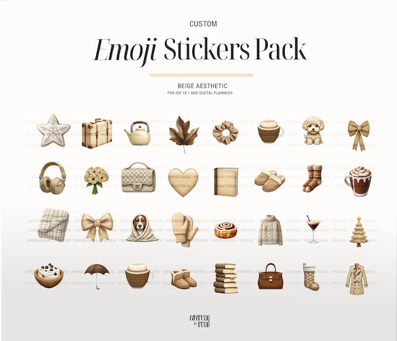ios18 Custom Emoji Sticker Icons | Beige Aesthetic iPhone Icons Pack | Digital Planner Stickers | Cute App Icons | Girly Illustrations