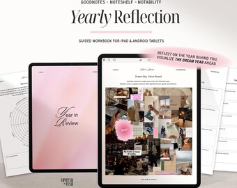 Jahresrückblick Digitales Journal | Arbeitsblatt zur Jahreszusammenfassung | Druckbare PDF Arbeitsmappe | Reflection Journal für iPad, Tablets | Notizen