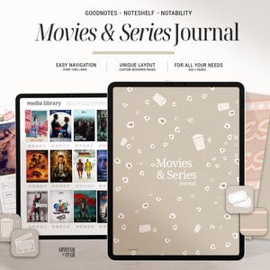 Digital Movies & Series Journal for iPad | Films and TV Shows tracker, review and mood board | Beige Minimal Watchlist Organizer | Goodnotes