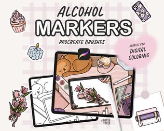 Alcohol Markers ProCreate Brushes for Digital Coloring on iPad, Copic Texture Brushes Set for Drawing, Sketching, Coloring Books, and Pages