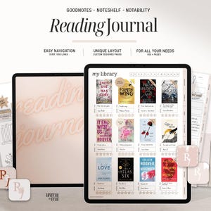 Digital Reading Journal | Pink Minimal Book Tracker Template for Avid Readers, Bookworms, and Book Lovers | iPad Planner | Challenges & Logs
