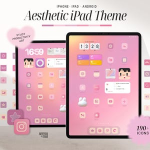 Pink Aesthetic iPad Theme Kit, Handdrawn App Icons, Aura Wallpapers, Quote Widgets | 190+ Icons for study, productivity & creative apps