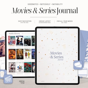 Movies & TV Shows Digital Journal for iPad | Films and Series tracker, review and mood board | Minimal Watchlist Organizer | Goodnotes