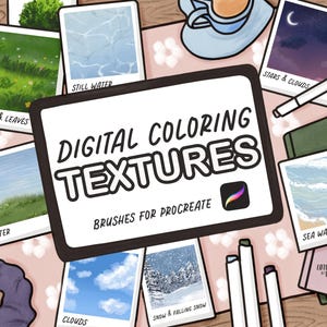 Ensemble de pinceaux numériques à colorier pour ProCreate, eau, nuages, herbe, feuilles, neige pour des pages et des livres à colorier confortables pour iPad